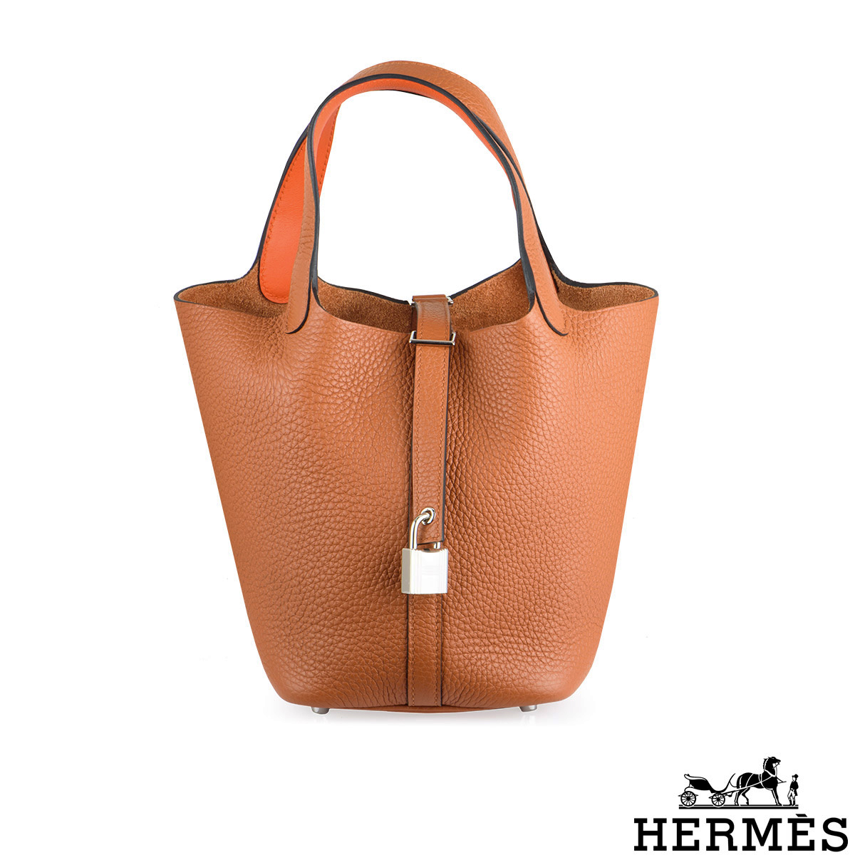 Hermès Picotin Lock Cuivre Clemence and Capucine Swift Verso 18 Gold Hardware, 2021 (Very Good), Orange Womens Handbag